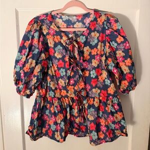 🌸 Chic Soul Floral Peplum Top – Size 1X 🌸